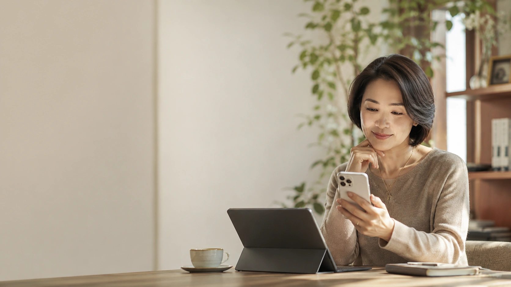 家族や知人に紹介する前にアプリ内容を確認する人のイメージ
